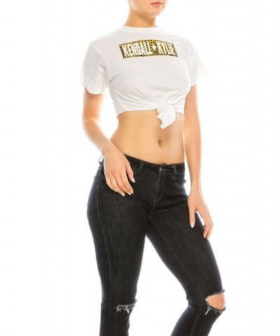 Crew Neck Tied Up Crop Top Tee White $21.66 Tops