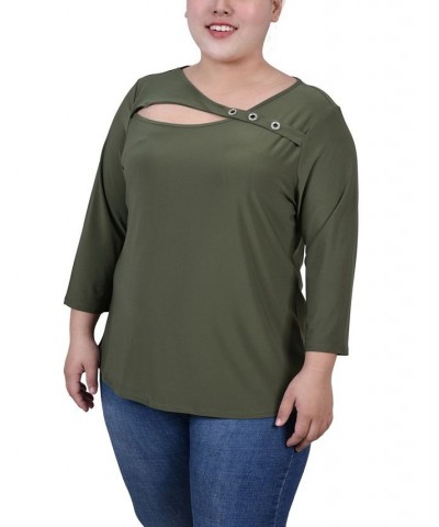 Plus Size 3/4 Sleeve Cutout Top Green $12.56 Tops