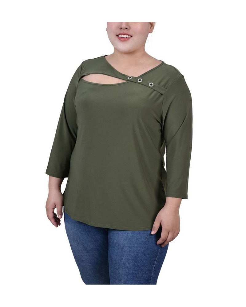 Plus Size 3/4 Sleeve Cutout Top Green $12.56 Tops