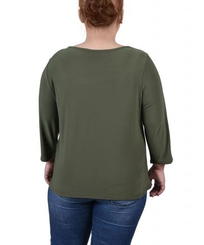 Plus Size 3/4 Sleeve Cutout Top Green $12.56 Tops