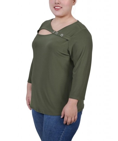 Plus Size 3/4 Sleeve Cutout Top Green $12.56 Tops