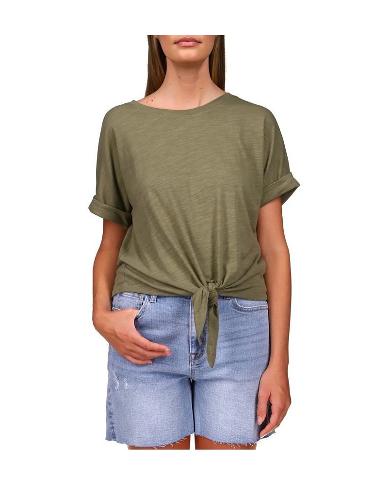 All Day Tie-Hem Cuffed T-Shirt Green $33.04 Tops