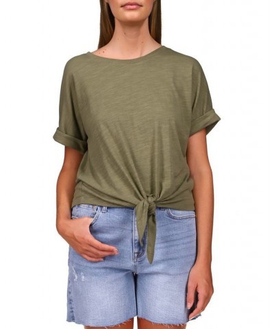 All Day Tie-Hem Cuffed T-Shirt Green $33.04 Tops