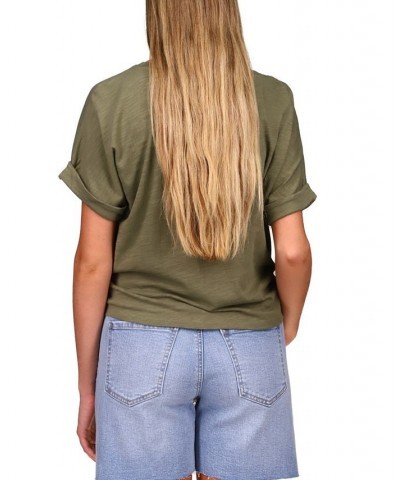 All Day Tie-Hem Cuffed T-Shirt Green $33.04 Tops