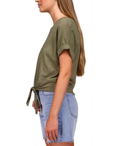 All Day Tie-Hem Cuffed T-Shirt Green $33.04 Tops