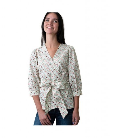 Womens' Puff Sleeve Wrap Top Ivory Meadow Floral $17.98 Tops