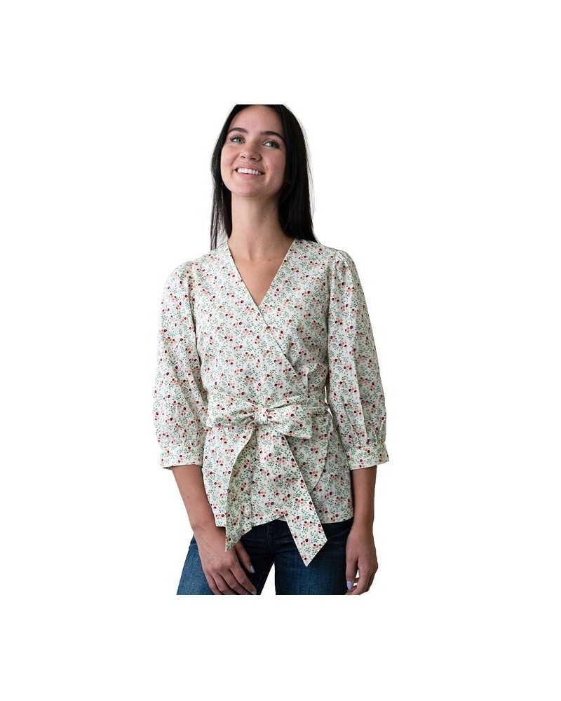 Womens' Puff Sleeve Wrap Top Ivory Meadow Floral $17.98 Tops