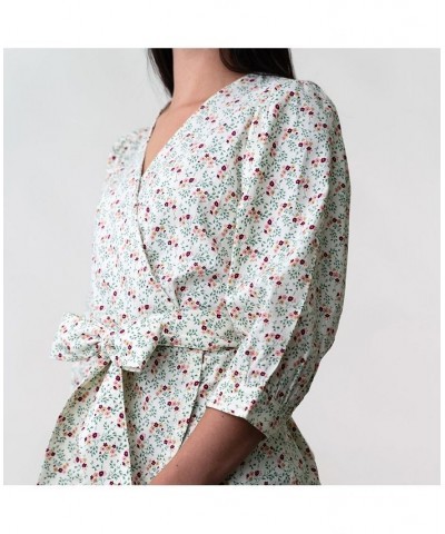 Womens' Puff Sleeve Wrap Top Ivory Meadow Floral $17.98 Tops