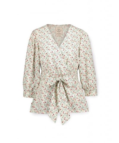 Womens' Puff Sleeve Wrap Top Ivory Meadow Floral $17.98 Tops