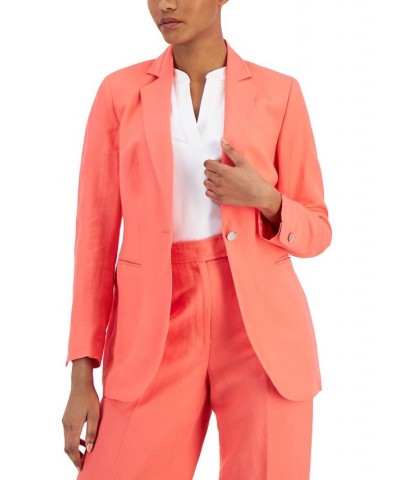 Women's Linen-Blend One-Button Blazer Red $67.05 Jackets