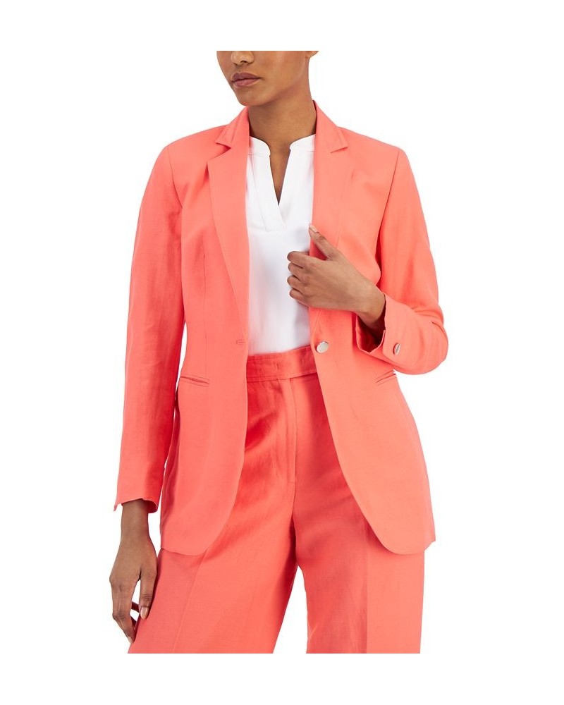 Women's Linen-Blend One-Button Blazer Red $67.05 Jackets