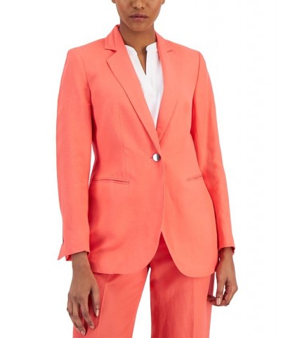 Women's Linen-Blend One-Button Blazer Red $67.05 Jackets