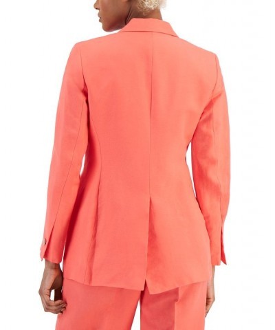 Women's Linen-Blend One-Button Blazer Red $67.05 Jackets