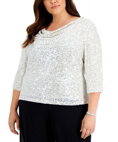 Plus Size Sequin Cowlneck Top Ivory/Silver $84.50 Tops