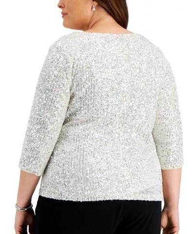 Plus Size Sequin Cowlneck Top Ivory/Silver $84.50 Tops