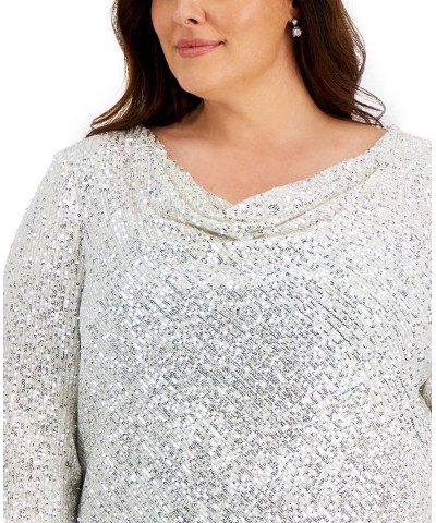 Plus Size Sequin Cowlneck Top Ivory/Silver $84.50 Tops