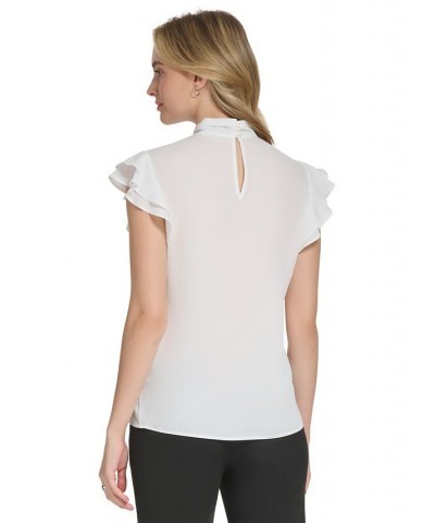 Women's Tie-Neck Flutter-Sleeve Blouse Cream $21.79 Tops