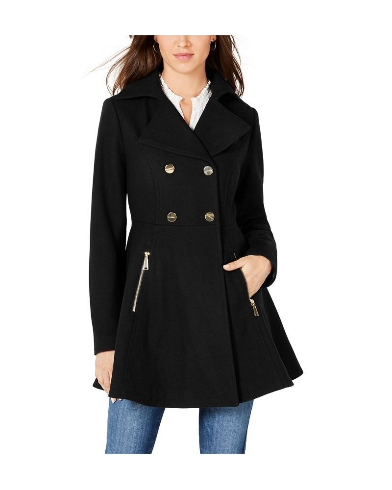 Women's Double-Breasted Skirted Coat Black $86.00 Coats