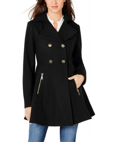 Women's Double-Breasted Skirted Coat Black $86.00 Coats