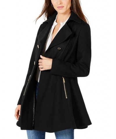 Women's Double-Breasted Skirted Coat Black $86.00 Coats