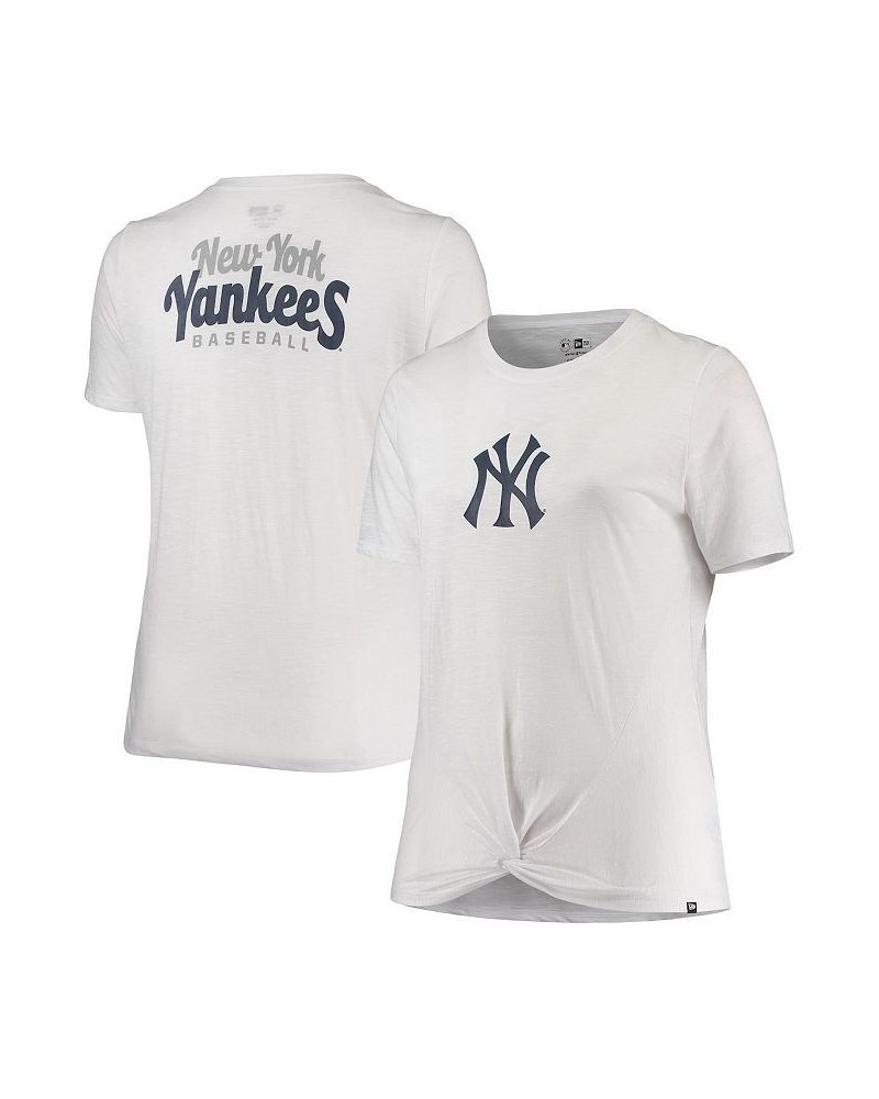 Women's White New York Yankees Plus Size 2-Hit Front Knot T-shirt White $20.68 Tops