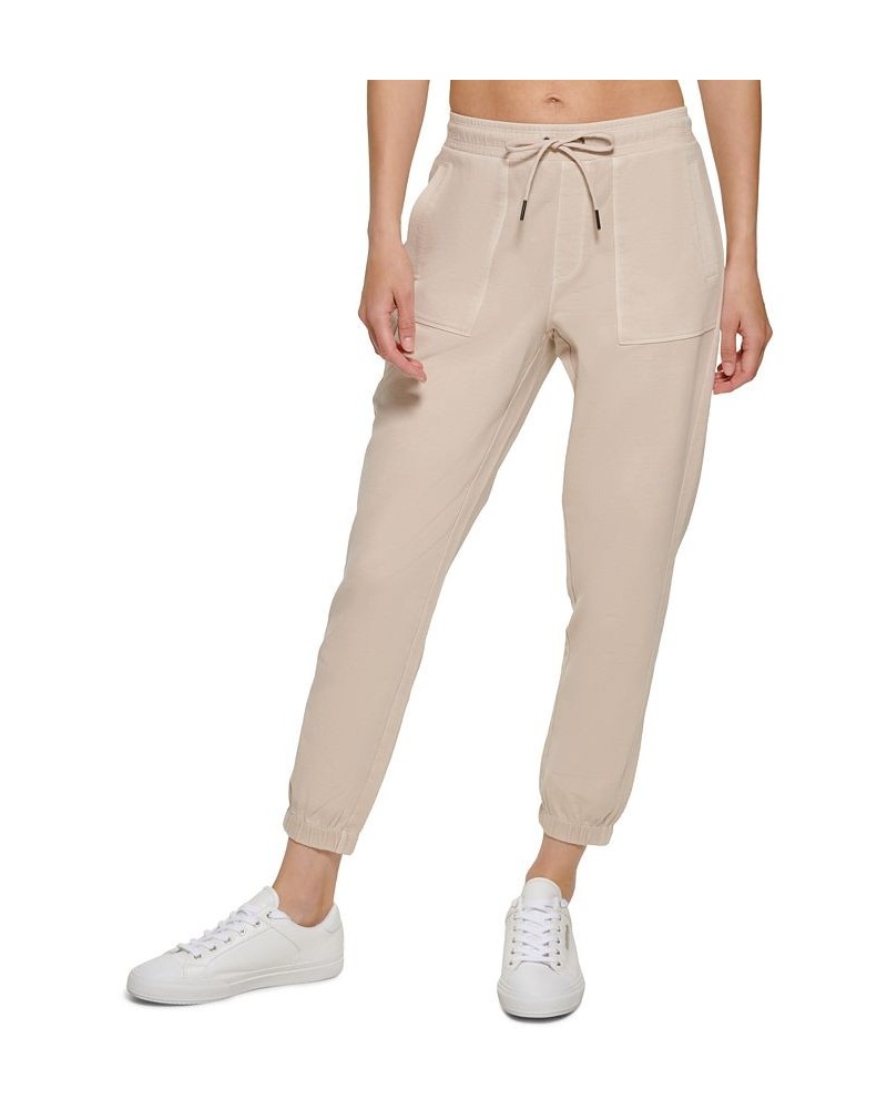 Women's Garment Dye Smocked Waist Joggers Nu Beige $21.89 Pants