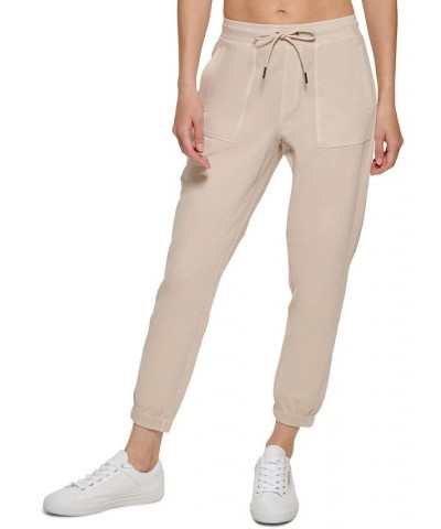 Women's Garment Dye Smocked Waist Joggers Nu Beige $21.89 Pants