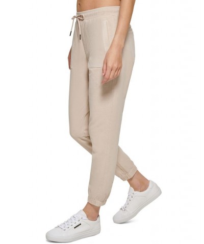 Women's Garment Dye Smocked Waist Joggers Nu Beige $21.89 Pants