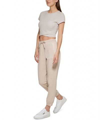 Women's Garment Dye Smocked Waist Joggers Nu Beige $21.89 Pants