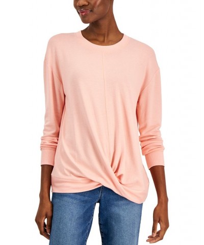 Women's Crewneck Twist-Front Top Peach $17.03 Tops