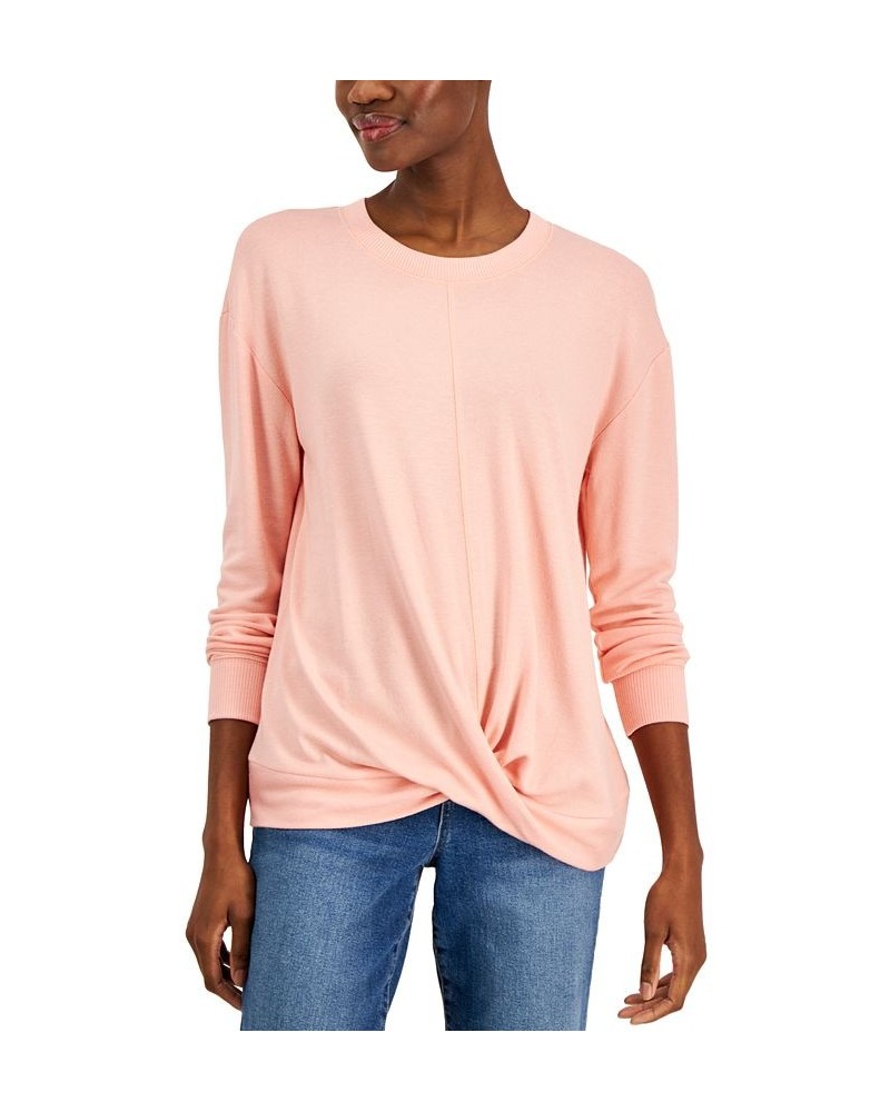 Women's Crewneck Twist-Front Top Peach $17.03 Tops