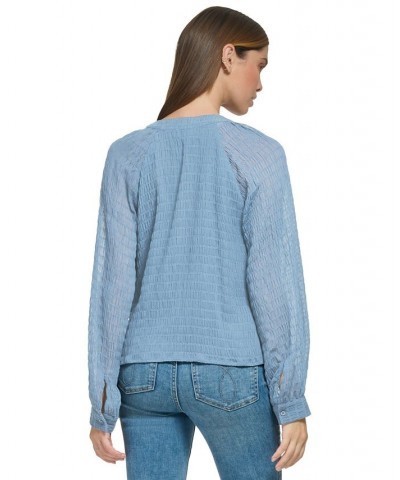 Women's Smocked Band-Collar Blouson-Sleeve Shirt Dusk $28.07 Tops