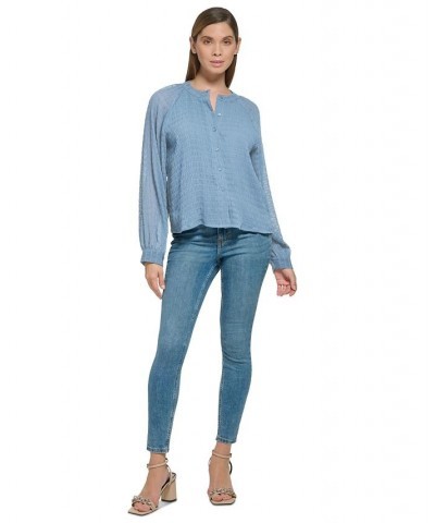 Women's Smocked Band-Collar Blouson-Sleeve Shirt Dusk $28.07 Tops