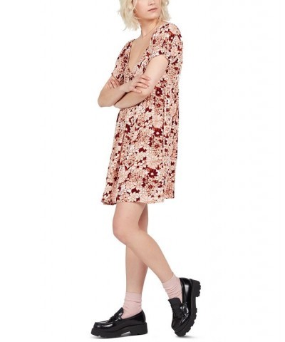 Juniors' Groovestones Printed Tie-Front Dress Dark Clay $23.46 Dresses