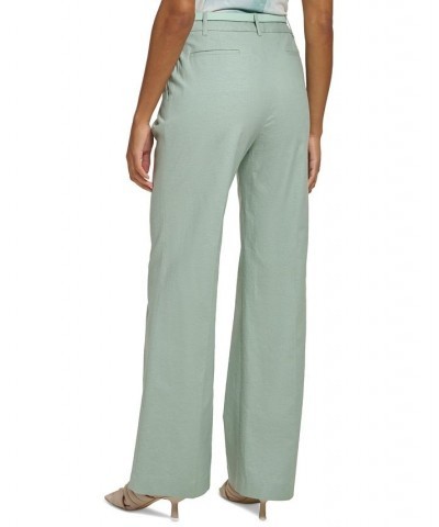 Women's Belted Linen Wide Leg Pants Jadeite $53.55 Pants