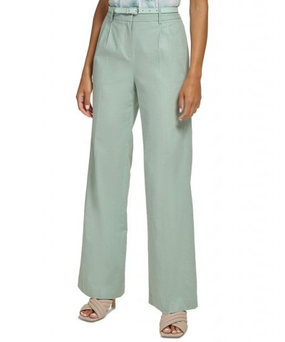 Women's Belted Linen Wide Leg Pants Jadeite $53.55 Pants