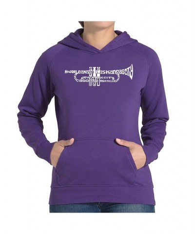 Women's Word Art Hooded Sweatshirt -Trumpet Black $35.39 Sweatshirts