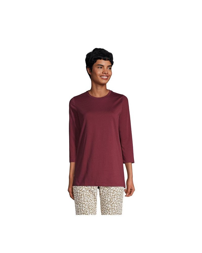 Women's Petite 3/4 Sleeve Supima Cotton Crewneck Tunic Rich burgundy $24.36 Tops