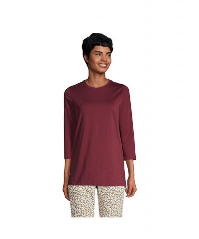 Women's Petite 3/4 Sleeve Supima Cotton Crewneck Tunic Rich burgundy $24.36 Tops