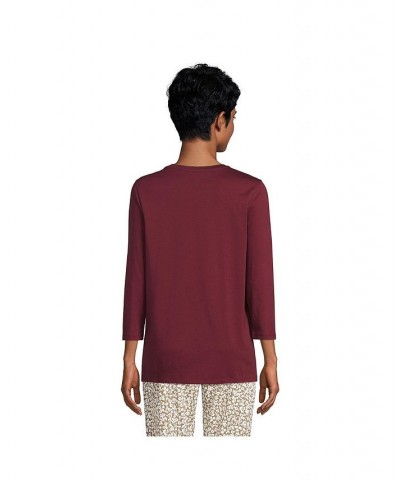 Women's Petite 3/4 Sleeve Supima Cotton Crewneck Tunic Rich burgundy $24.36 Tops