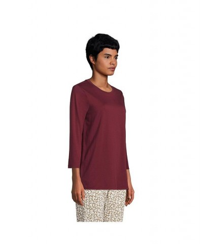 Women's Petite 3/4 Sleeve Supima Cotton Crewneck Tunic Rich burgundy $24.36 Tops