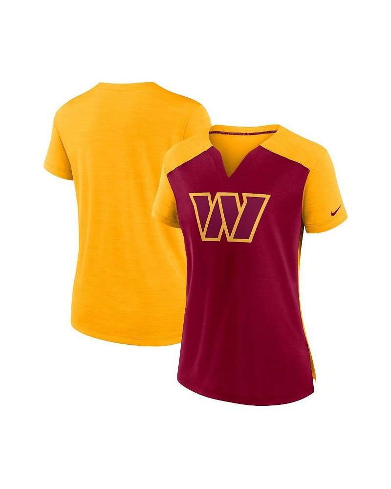 Women's Burgundy Gold Washington Commanders Impact Exceed Performance Notch Neck T-shirt Burgundy, Gold $20.70 Tops