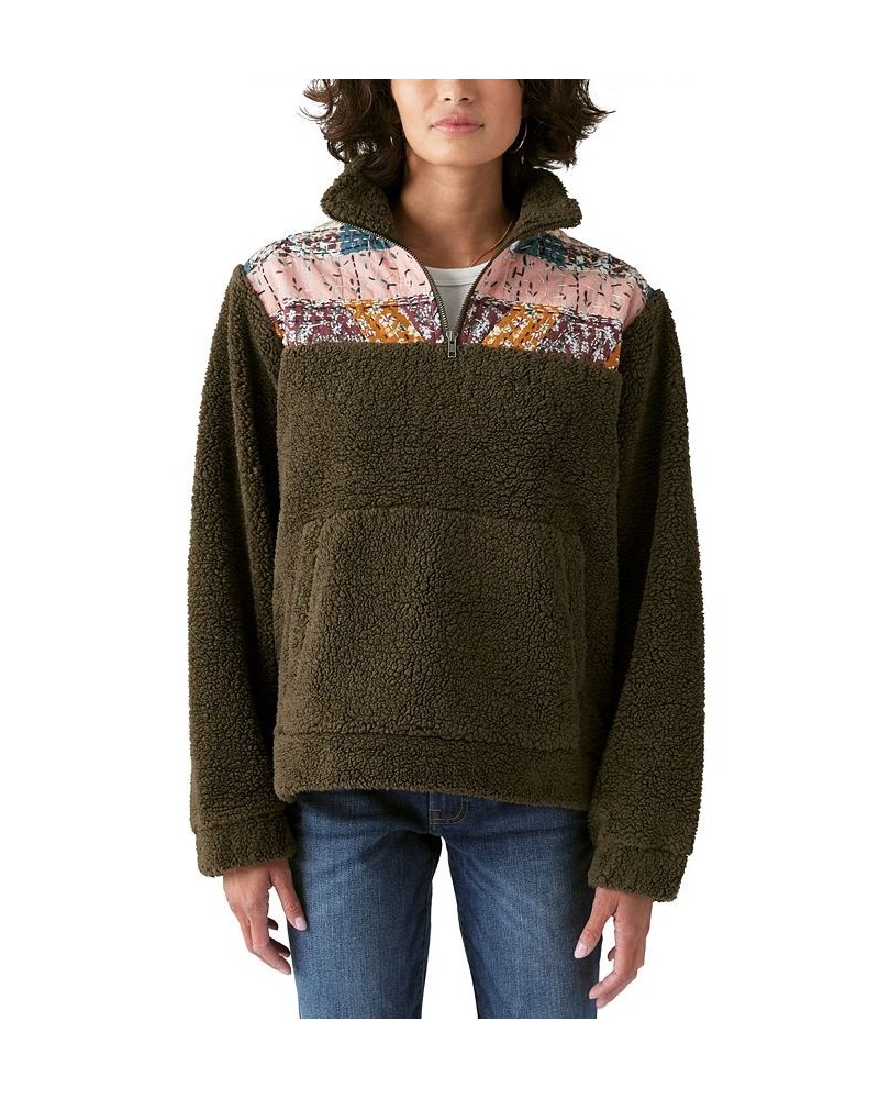 Women's Half-Zip Fleece Pullover Sweater Olive $34.27 Sweaters