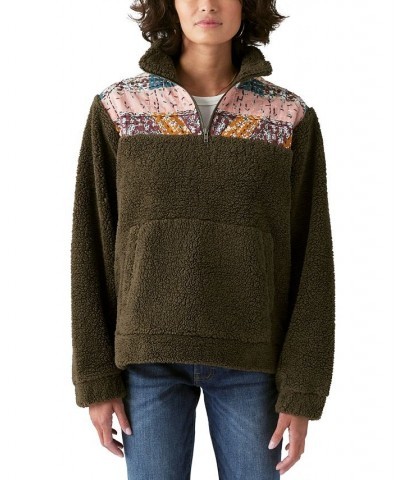 Women's Half-Zip Fleece Pullover Sweater Olive $34.27 Sweaters