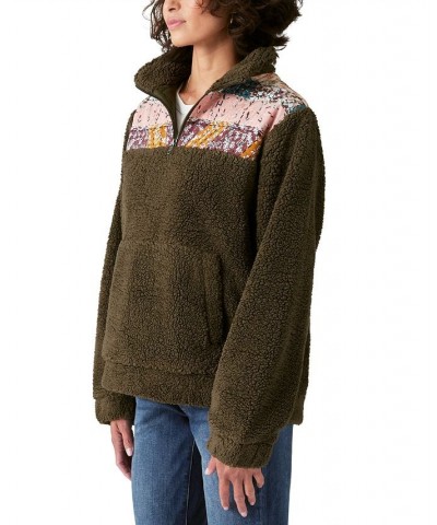 Women's Half-Zip Fleece Pullover Sweater Olive $34.27 Sweaters