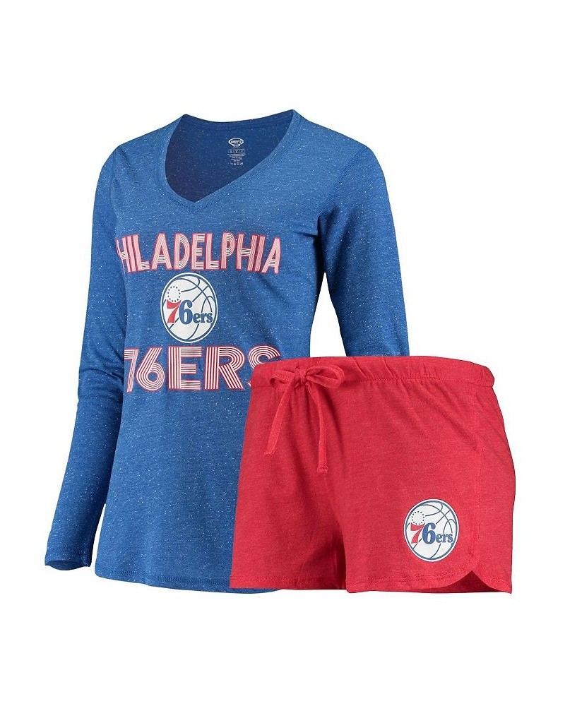 Women's Red Royal Philadelphia 76ers Long Sleeve T-shirt and Shorts Sleep Set Red, Royal $28.00 Pajama