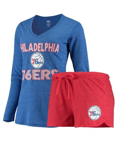 Women's Red Royal Philadelphia 76ers Long Sleeve T-shirt and Shorts Sleep Set Red, Royal $28.00 Pajama