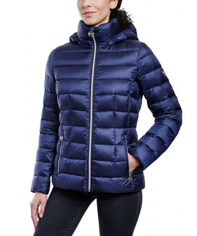 Women's Hooded Packable Down Shine Puffer Coat Midnight Blue $58.22 Coats