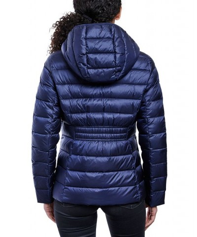 Women's Hooded Packable Down Shine Puffer Coat Midnight Blue $58.22 Coats