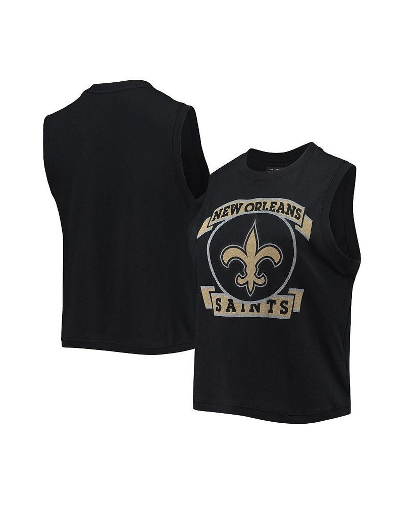 Women's Black New Orleans Saints Rib Ranger Muscle Tank Top Black $25.64 Tops